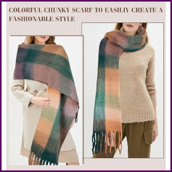 Oversized Chunky Plaid Blanket Scarf Shawl Wrap Winter Warm - Picture 7 of 8